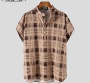 incerun summer men plaid shirt stand collar short sleeve button streetwear casual hawaiian shirts breathable vintage camisa 2021