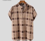 incerun summer men plaid shirt stand collar short sleeve button streetwear casual hawaiian shirts breathable vintage camisa 2021