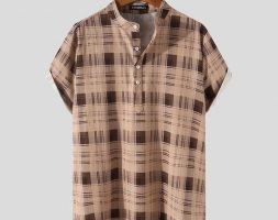 incerun summer men plaid shirt stand collar short sleeve button streetwear casual hawaiian shirts breathable vintage camisa 2021