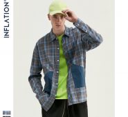 inflation 2020 autumn men plaid shirt streetwear oversized long sleeve men shirts classic color contrast pockets shirt 9294w