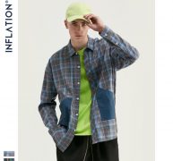 inflation 2020 autumn men plaid shirt streetwear oversized long sleeve men shirts classic color contrast pockets shirt 9294w