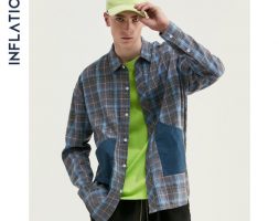 inflation 2020 autumn men plaid shirt streetwear oversized long sleeve men shirts classic color contrast pockets shirt 9294w