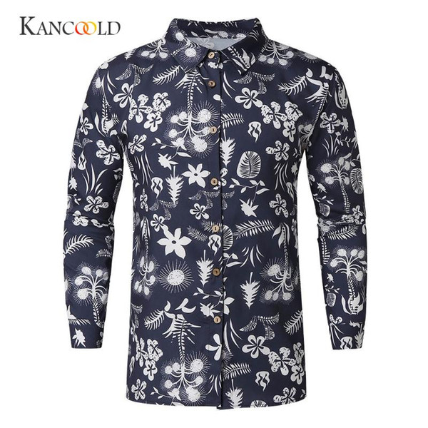 kancoold men casual shirts new fashion printed men's shirt long sleeve slim fit single breasted business button shirt dec18