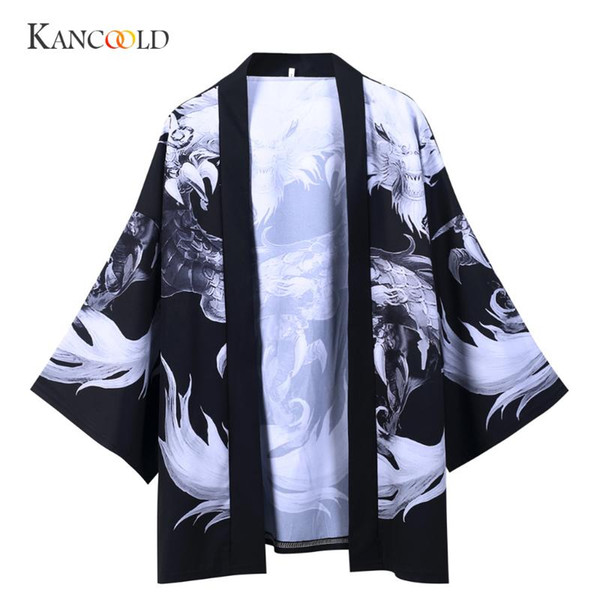 kancoold men casual shirts summer japanese five point sleeves kimono polyester mens and womens cloak jacke blouse dec18