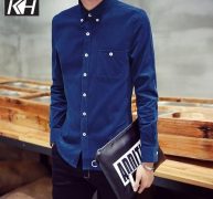 kh spring new men’s shirt fashion casual long-sleeved solid color corduroy shirts turn-down collar shirt 8 colors