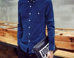 kh spring new men’s shirt fashion casual long-sleeved solid color corduroy shirts turn-down collar shirt 8 colors