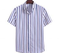 kissqiqi men striped shirt casual fashion lapel short sleeve button shirt loose streetwear blouse maximum asian size m-3xl