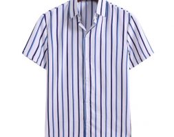 kissqiqi men striped shirt casual fashion lapel short sleeve button shirt loose streetwear blouse maximum asian size m-3xl