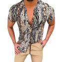 klv men’s shirt polyester fiber men’s blouse leopard print tees shirt short sleeve drop shipping csv