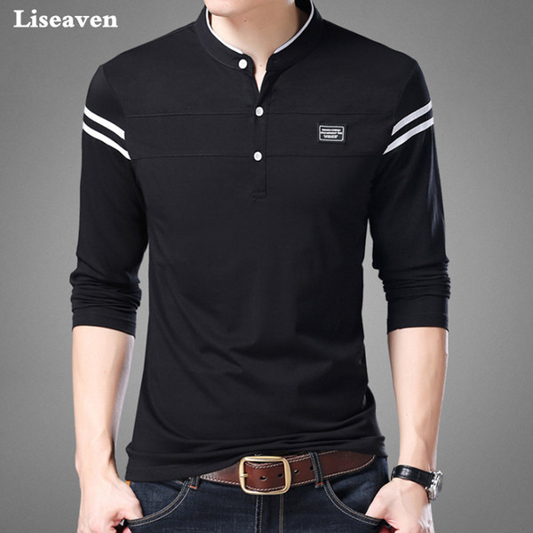 liseaven men t shirt man long sleeve tshirt men's clothing mandarin collar t-shirts & tees male tshirts