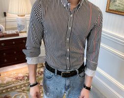 long sleeve shirts for mens striped shirts korean streetwear men social winter mens elegante casual clothing office dress