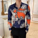 luxury print men’s shirt long sleeve casual shirts social slim fit dress mens business shirt prom party shirts camisa masculina