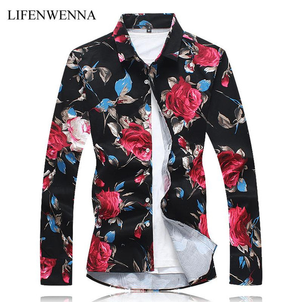 m-7xl new autumn fashion men's shirt slim fit long sleeve floral shirt mens clothing trend plus size mens casual flower shirts