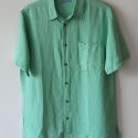 men business shirts solid silk linen similar denim fabric short sleeve shirt loose plus size green