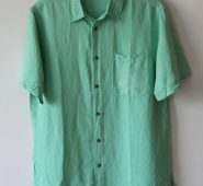men business shirts solid silk linen similar denim fabric short sleeve shirt loose plus size green