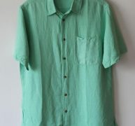 men business shirts solid silk linen similar denim fabric short sleeve shirt loose plus size green