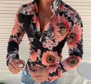 men casual shirt long sleeve floral muscle shirts blouse fitness tee beach slim casual shirt