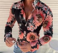 men casual shirt long sleeve floral muscle shirts blouse fitness tee beach slim casual shirt
