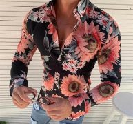 men casual shirt long sleeve floral muscle shirts blouse fitness tee beach slim casual shirt