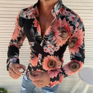 men casual shirt long sleeve floral muscle shirts blouse fitness tee beach slim casual shirt