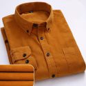 men casual shirts soft leisure solid regular fit cotton corduroy long sleeved warm man’s shirt new easy care oversized clothes