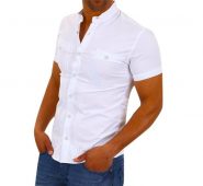 men casual shirts summer solid short sleeve basic shirt blouse solid fit slim stand collar regular clothing cotton 0509
