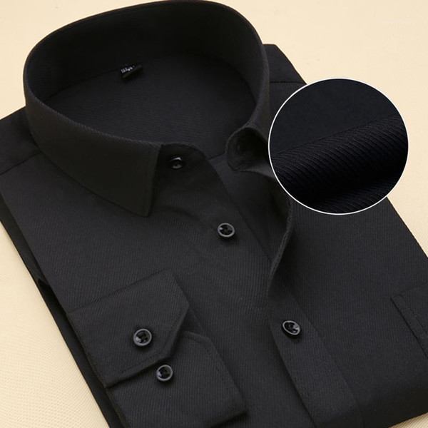 men dress shirt business wear solid shirts pocket male casual regular-fit button down shirts1