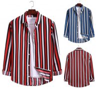 men fashion shirts slim fit wide vertical stripe long sleeve button-down shirt 2021 mens shirts camisas hombre