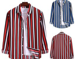 men fashion shirts slim fit wide vertical stripe long sleeve button-down shirt 2021 mens shirts camisas hombre