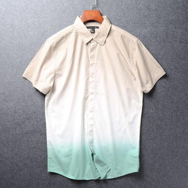 men gradient shirt american casual summer pure cotton short sleeve fashion europe size big breathable comfortable