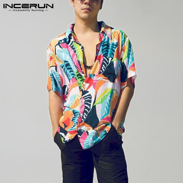 men hawaiian shirt printing short sleeve breathable lapel button casual blouse summer beach vacation streetwear camisa incerun