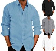men linen shirt casual autumn long sleeve turn down collar buttons office shirt t-shirt plus size loose holiday shirts