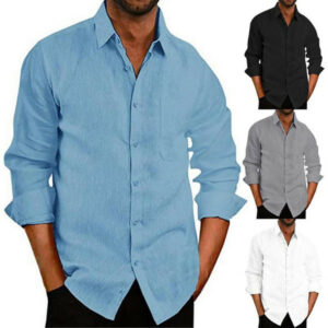 men linen shirt casual autumn long sleeve turn down collar buttons office shirt t-shirt plus size loose holiday shirts