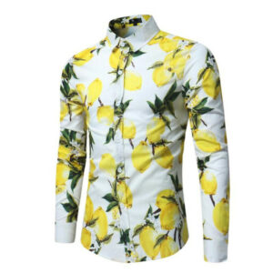 men long-sleeve shirt casual fashion fruit lemon print shirt lapel button slim men's comfort cotton zt-cs20