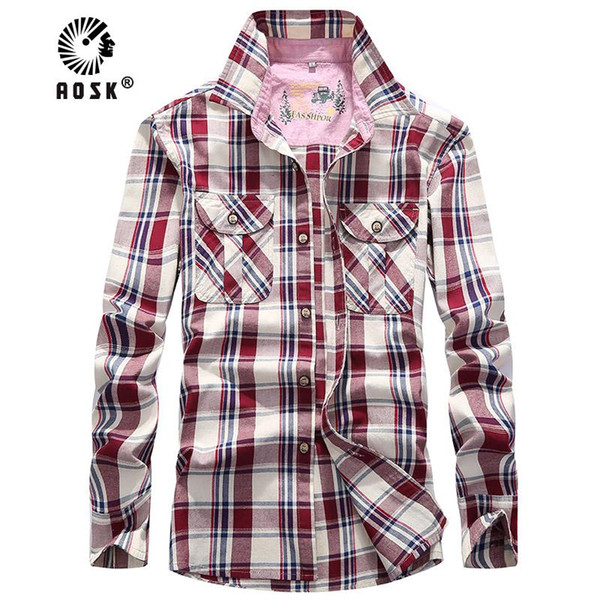 men plaid shirt 100% cotton casual long sleeve shirt soft comfort fitted version brand man clothes