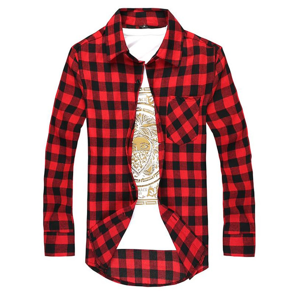 men plaid shirt 2020 korean classic checkered long sleeve casual shirts camisa masculina slim fit men's clothing red black