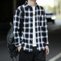 men plaid shirt korean fashion long sleeve shirt casual loose slim fit 2021 spring autumn harajuku male blouse men clothing