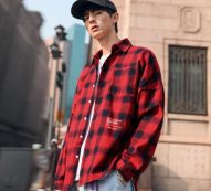 men plaid shirts man streetwear shirts male white red black plaid long sleeve shirt casual shirt korean style 2020 fashion
