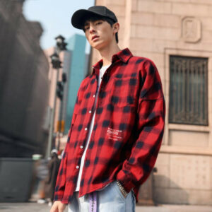 men plaid shirts man streetwear shirts male white red black plaid long sleeve shirt casual shirt korean style 2020 fashion