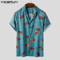 men printed shirts casual short sleeve lapel blouse fashion dragon pattern floral blusas summer loose pockets camisa 3xl incerun