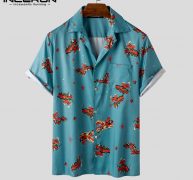 men printed shirts casual short sleeve lapel blouse fashion dragon pattern floral blusas summer loose pockets camisa 3xl incerun