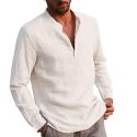 men’ s shirt solid color stand collar long sleeve shirt men’ s blouse cotton linen shirts s-2xl