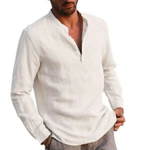 men' s shirt solid color stand collar long sleeve shirt men' s blouse cotton linen shirts s-2xl