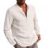 men’ s shirt solid color stand collar long sleeve shirt men’ s blouse cotton linen shirts s-2xl