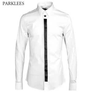 men shirt star printed shirt men casual turn-down collar camisa masculina long sleeve slim mens dress shirts