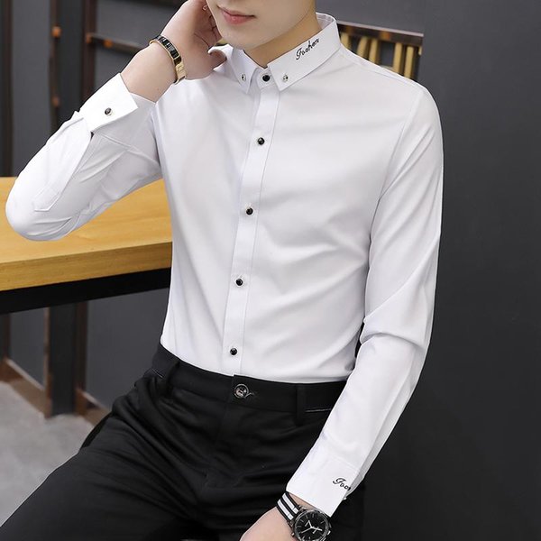 men solid shirts business slim fit formal dress shirt 2021 spring long sleeve camisas para hombre male m-6xl