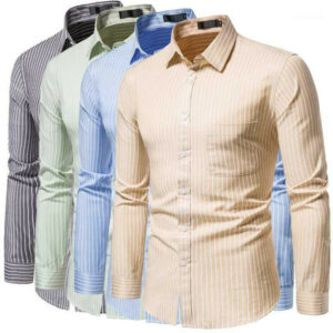 men stripe shirt fashion spring summer casual men shirt cotton long sleeve slim fit stand collar shirts eu size1