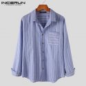 men striped shirt brand cotton lapel leisure blouse harajuku 2021 long sleeve button streetwear casual shirts camisa masculina