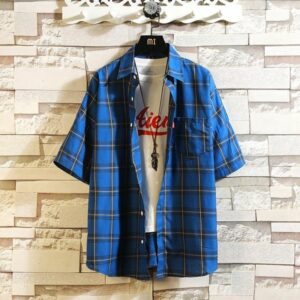 men summer shirts plaid casual shirts new male short sleeve loose men cotton large size leisure outwear size 5xl