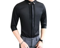 men tuxedo shirts wedding 3/4 sleeve dress shirts 5xl 4xl plus streetwear design gentleman shirt white red black big size xxxxxl